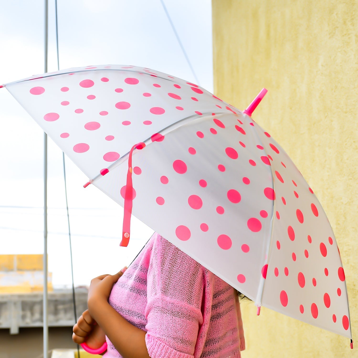 Multicolor umbrella with dot print Multicolor umbrella with dot print
